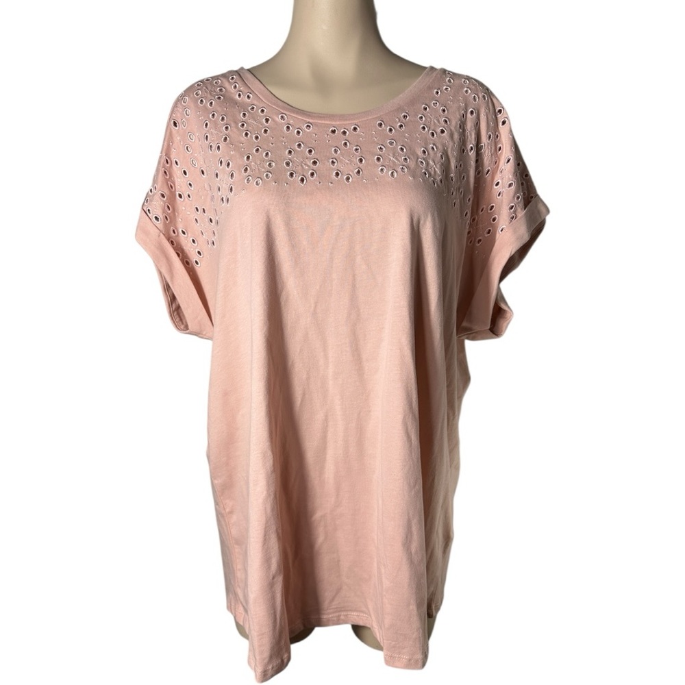 Elegant Pink Eyelet Women's Short Sleeve Top
